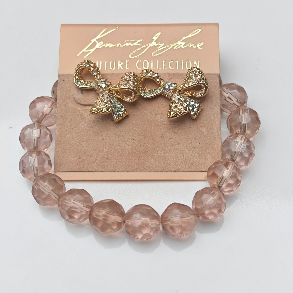 Kenneth Jay Lane Couture Collection Rhinestone Bow Earrings Beaded Bracelet Set